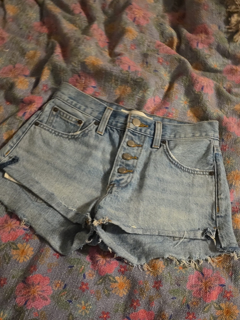 High-Rise Light Blue Denim Button-Fly Women's Shorts